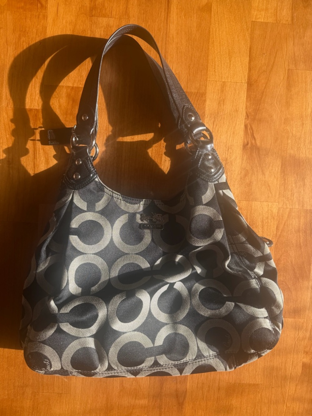 Coach Black and Gray Signature Hobo Shoulder Bag
